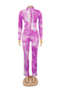 autumn new plus size tie-dyed stretch zip-up stylish casual two-piece set_Magenta