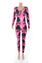 autumn new three colors plus size digital print stretch v-neck snap stylish home slim jumpsuit_Pink