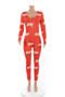 new three colors plus size fixed print stretch v-neck snap stylish home slim jumpsuit_Pink_Red