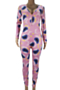 new three colors plus size fixed print stretch v-neck snap stylish home slim jumpsuit_Pink