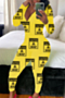 new three colors plus size cartoon letters print stretch v-neck snap stylish home slim jumpsuit_Yellow