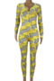autumn new three colors plus size cartoon letters print stretch v-neck stylish home slim jumpsuit_Yellow