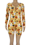 halloween style 3 colors plus size digital print stretch v-neck snap stylish playsuit_Yellow