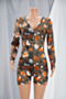 halloween style 3 colors plus size cartoon print stretch v-neck snap stylish playsuit_Gray_Dark Gray