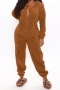 autumn winter new plus size plush stretch hooded zip-up stylish home jumpsuit_Black_White_Gray_Red_Blue_Pink_Brown