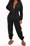 autumn winter new plus size plush stretch hooded zip-up stylish home jumpsuit_Black