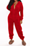 autumn winter new plus size plush stretch hooded zip-up stylish home jumpsuit_Black_White_Gray_Red