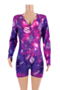 autumn new 4 colors plus size digital print stretch v-neck snap stylish home playsuit_Sky Blue_Green_Magenta_Purple