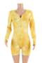 plus size autumn new 4 colors constellation print stretch v-neck snap stylish home playsuit_Yellow