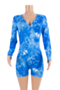 plus size autumn new 4 colors batch print stretch v-neck snap stylish home playsuit_Blue