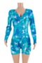plus size autumn new 4 colors batch print stretch v-neck snap stylish home playsuit_Blue_Red_Purple_Dark Blue
