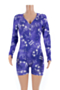 plus size autumn new 4 colors batch print stretch v-neck snap stylish home playsuit_Blue_Red_Purple