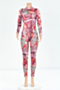 new plus size tie-dyed stretch bodysuit with tight pants stylish sexy slim two-piece set (new added colors)_Red