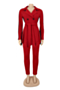 plus size autumn winter new 8 colors suit collar stylish stretch two-piece set with belt_White_Red