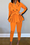 plus size autumn winter new 8 colors suit collar stylish stretch two-piece set with belt_White_Red_Orange