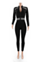 autumn new 2 colors ribbon spliced stretch zip-up stylish slim jumpsuit_Gray_Black