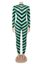 autumn winter new plus size stripes print stretch back zip-up stylish slim jumpsuit_Red_Green