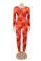 christmas style pattern print plus size stretch stylish jumpsuit_Orange