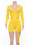 new solid color ribbed fabric stretch off-shoulder stylish playsuit with belt (new add colors)_White_Yellow