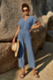 summer new solid color ribbed micro-elastic v-neck zip-up stylish casual jumpsuit_Gray_Blue