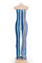 plus size three colors stripes print stretch tube top stylish slim flare jumpsuit_Red_Magenta_Blue