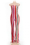 plus size three colors stripes print stretch tube top stylish slim flare jumpsuit_Red_Magenta
