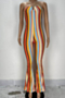 plus size three colors stripes print stretch tube top stylish slim flare jumpsuit_Red