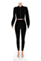 plus size solid color autumn winter zip-up gold velvet stretch simple two-piece set_Black