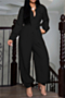 plus size autumn solid color single breasted inelastic new fashion simple jumpsuit (with belt)_Dark Green_Khaki _Black
