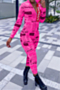 plus size 3 colors autumn zip-up hooded newspaper batch printing stretch tight jumpsuit_White_Purple_Magenta