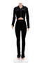 plus size autumn 3 colors pleated zip-up hooded simple velvet stretch two-piece set_Black