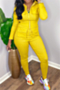 solid color autumn plus size pockets zip-up turndown collar stretch simple jumpsuit_Red_Yellow