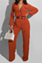 solid color new fashion single breasted inelastic wide leg plus size no belt casual jumpsuit_Black_Blue_Orange