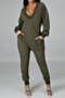 plus size three colors autumn solid color deep v-neck pockets stretch loose jumpsuit_Black_Red_Dark Green