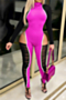 autumn eight colors contrast color spliced mesh hollow out zip-up tight jumpsuit_Black_White_Red_Blue_Magenta