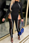 autumn eight colors contrast color spliced mesh hollow out zip-up tight jumpsuit_Black