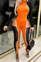 autumn eight colors contrast color spliced mesh hollow out zip-up tight jumpsuit_Black_White_Red_Blue_Magenta_Orange