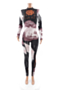plus size autumn dollar pattern printing zip-up tight fashion slim jumpsuit_Black