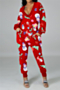 plus size autumn deep v-neck christmas pattern batch printing pockets jumpsuit_Black_Red