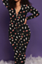 three colors plus size new stylish batch printing single breasted home jumpsuit_Black