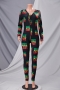 autumn plus size letter batch printing single breasted new tight jumpsuit_Black