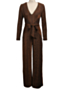 v neck plus size autumn new stylish wide-leg sexy loose jumpsuit (with belt)_Black_Gold
