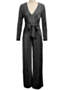 v neck plus size autumn new stylish wide-leg sexy loose jumpsuit (with belt)_Black_Gold_Silver