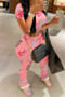 plus size summer 6 colors letter batch printing round neck casual two-piece set_Black_White_Red_Sky Blue_Pink