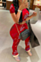plus size summer 6 colors letter batch printing round neck casual two-piece set_Black_White_Red