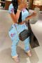 plus size summer 6 colors letter batch printing round neck casual two-piece set_Black_White_Red_Sky Blue