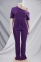 plus size solid color 7 colors oblique shoulder simple wide-leg jumpsuit (with belt) (new add colors)_Purple