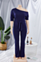 plus size solid color 7 colors oblique shoulder simple wide-leg jumpsuit (with belt) (new add colors)_Purple_Watermelon Red_Green_Magenta_Orange_Brown_Dark Blue
