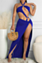 new stylish solid color hollow halter-neck with irregular skirt sexy two-piece set (new add colors)_Orange_Black_Dark Blue