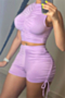 five colors plus size solid color pleated simple stretch tight two-piece set_White_Watermelon Red_Purple